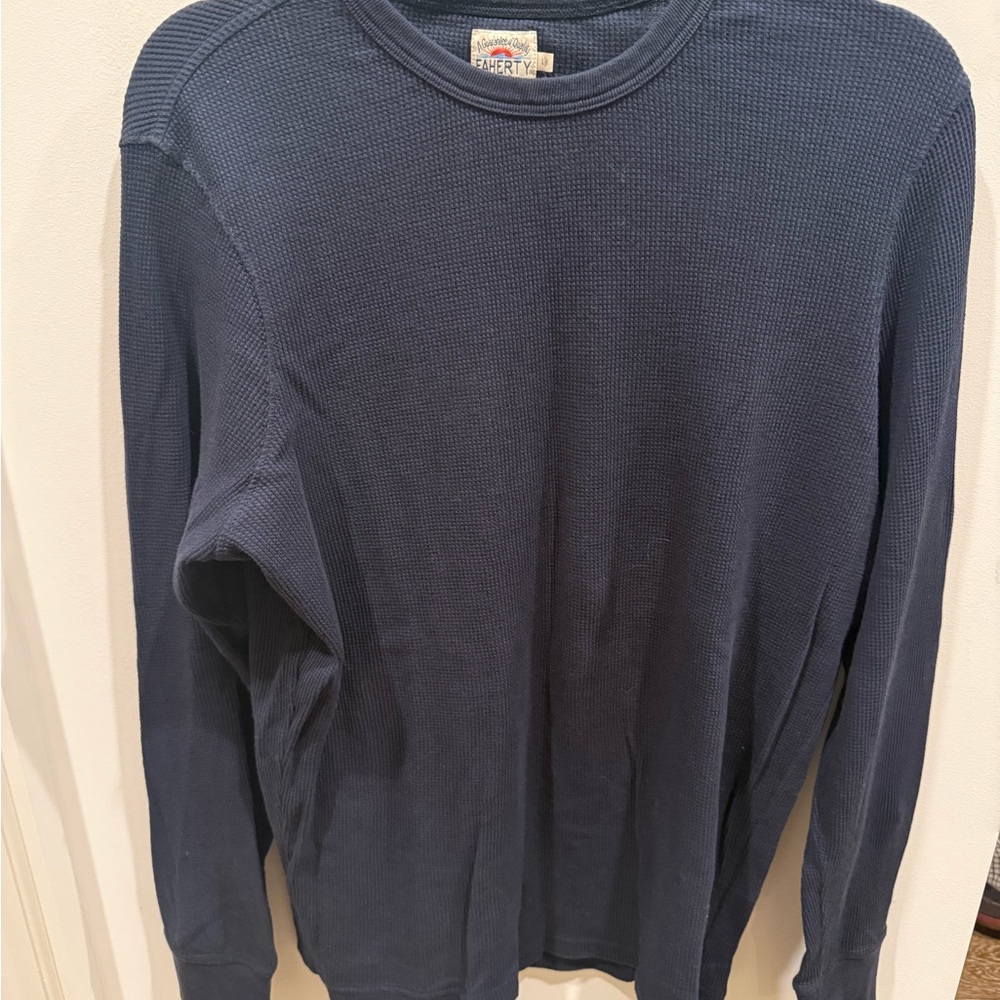 Men’s Faherty Navy Waffle-Knit Long Sleeve Crew